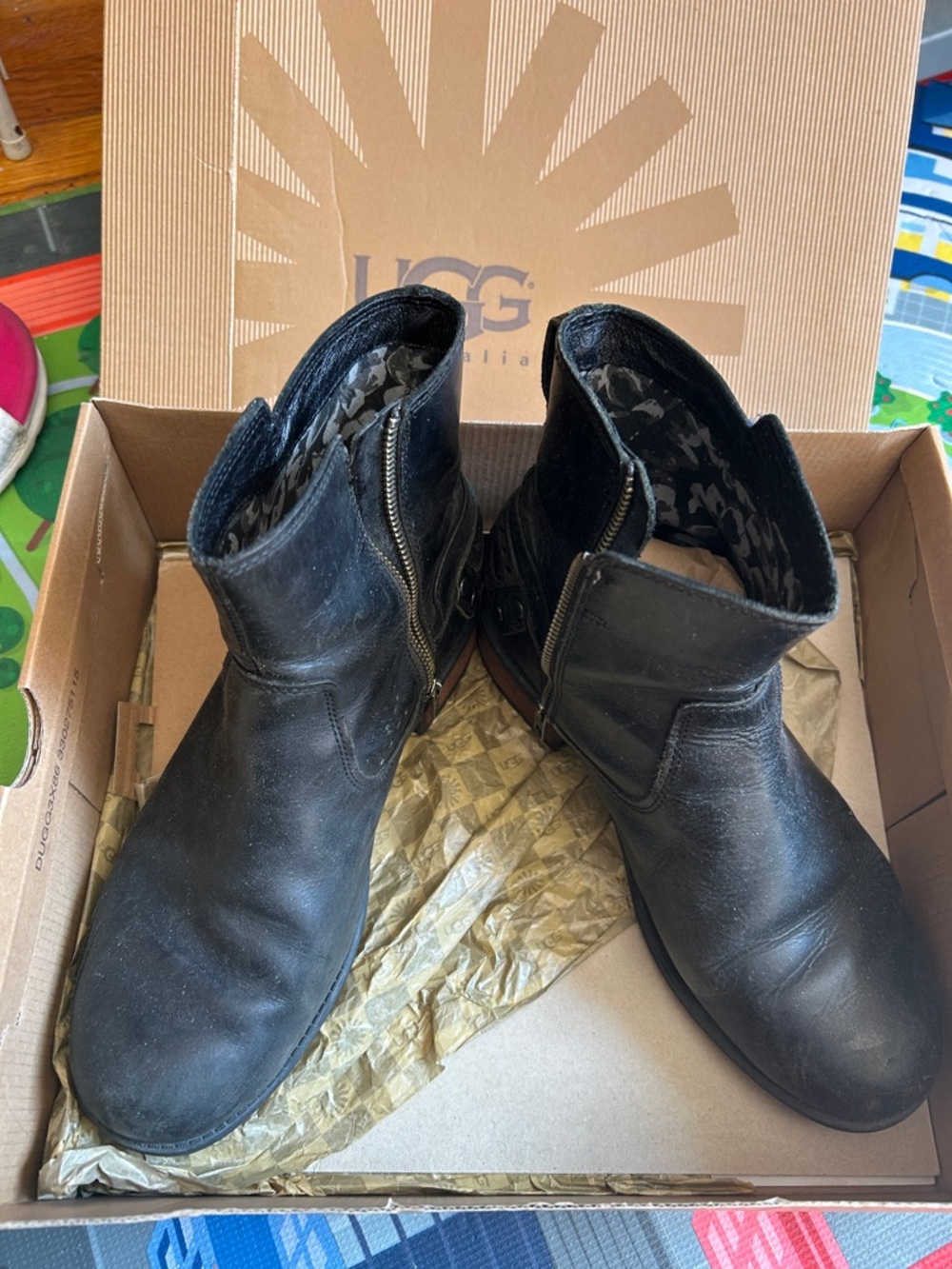 UGG Black Leather Side-Zip Ankle Boots